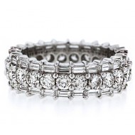 3 Row Baguette and Round Diamond Eternity Band